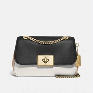 COACH Cassidy Colorblock Leather Crossbody Shoulder Bag White Black Nude
